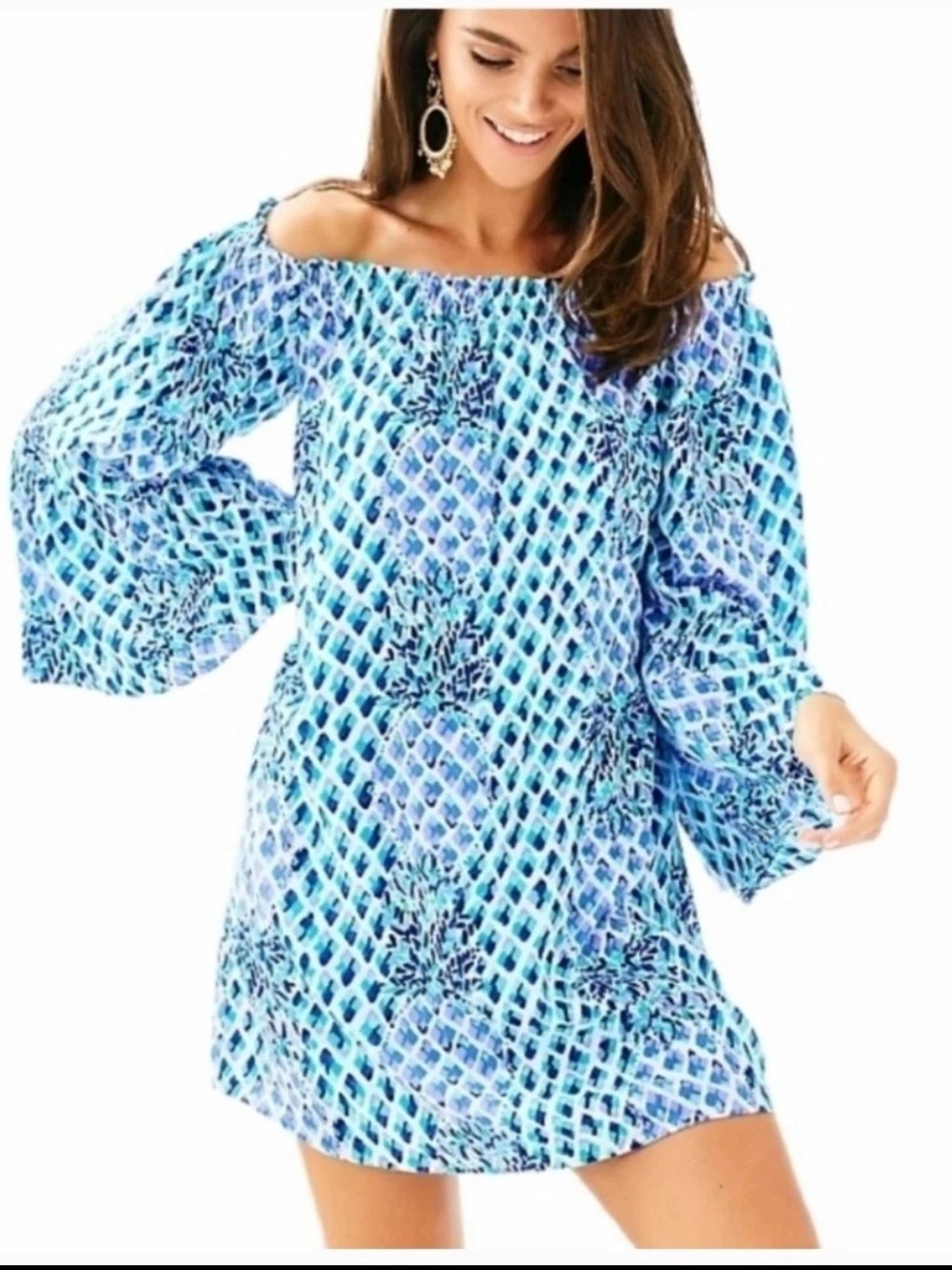 Lilly Pulitzer Nevie Toe In Off The Shoulder Dress Tropical Pineapple Size XS